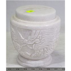 STONE CARVED WHITE URN/ JAR