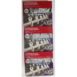 3 PACKS OF 100 ALL PURPOSE LIGHT CLIPS