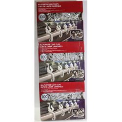 3 PACKS OF 100 ALL PURPOSE LIGHT CLIPS
