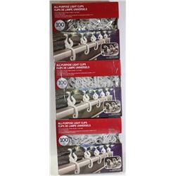 3 PACKS OF 100 ALL PURPOSE LIGHT CLIPS