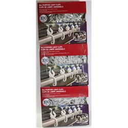 3 PACKS OF 100 ALL PURPOSE LIGHT CLIPS