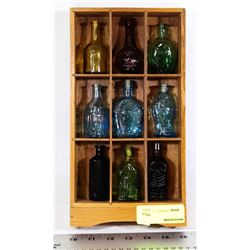 WOOD DISPLAY OF MINI LIQUOR BOTTLES