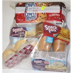 BAG OF ASSORTED PUDDINGS AND COOKIES
