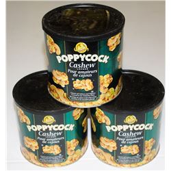 3 TINS OF POPPYCOCK CASHEW AND POPCORN CLUSTERS