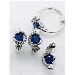 11) STERLING SILVER SAPPHIRE & CZ 4PC SET