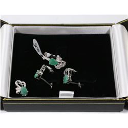 16) STERLING SILVER EMERALD & CZ 4PC SET