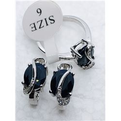 19) STERLING SILVER SAPPHIRE & CZ 3PC SET