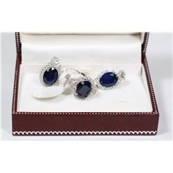21) STERLING SILVER SAPPHIRE & CZ 3PC SET