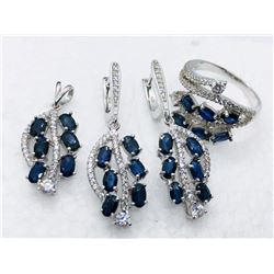 36) STERLING SILVER SAPPHIRE & CZ 4PC SET