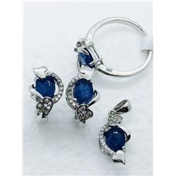 45) STERLING SILVER SAPPHIRE CZ 4PC SET