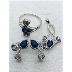 50) STERLING SILVER SAPPHIRE & CZ 4PC SET