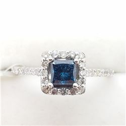 6) 14K WHITE GOLD BLUE & WHITE DIAMOND RING