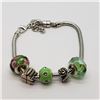 8) ST. SILVER GREEN BEADS & PENDANTS BRACELET