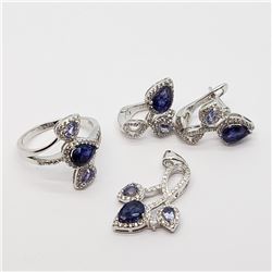 9) STERLING SILVER SAPPHIRE & CZ 4PC SET