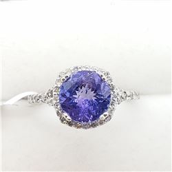 24) 10K WHITE GOLD TANZANITE & DIAMOND RING