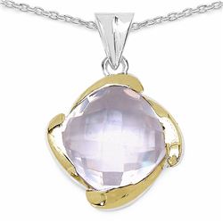 26) RHODIUM PLATED ROSE QUARTZ PENDANT