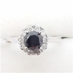 30) 10K WHITE GOLD BLACK & WHITE DIAMOND RING