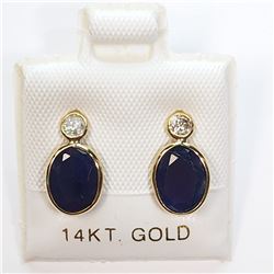 39) 14K YELLOW GOLD SAPPHIRE & DIAMOND EARRINGS