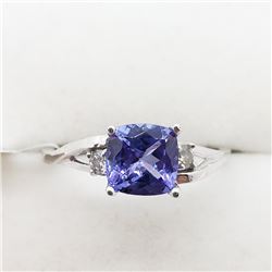 41) 10K WHITE GOLD TANZANITE & DIAMOND RING