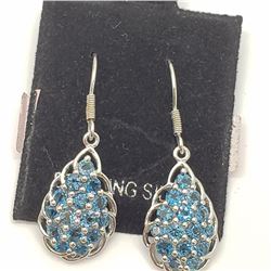 44) RHODIUM PLATED BLUE TOPAZ EARRINGS