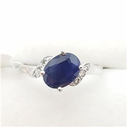 46) 10K WHITE GOLD SAPPHIRE & DIAMOND RING
