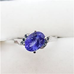 49) 10K W. GOLD TANZANITE & BLUE DIAMOND RING