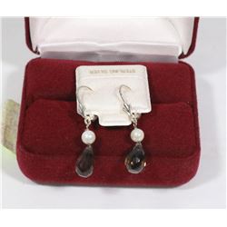 41) STERLING SILVER SMOKEY QUARTZ EARRINGS