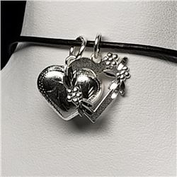 32) STERLING SILVER 2 HEART PENDANT