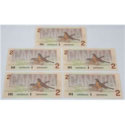 5 UNCIRCULATED SEQUENTIAL SERIAL 1986 CANADIAN