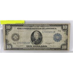 1913 USA  BLUE SEAL 10 DOLLAR BILL