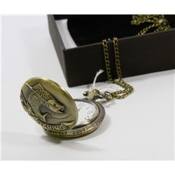 NEW BRONZE POCKET WATCH WITH CHAIN, FISHING