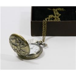 NEW BRONZE POCKET WATCH WITH CHAIN, ELK AND