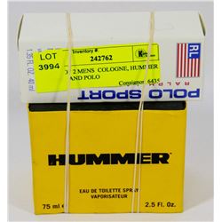 LOT OF 2 MENS  COLOGNE, HUMMER 75ML  AND POLO