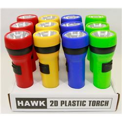 CASE OF 12 HAWK 2D PLASTIC TORCH / FLASHLIGHT