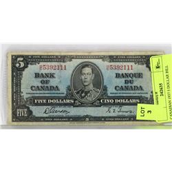 1937 CANADIAN 5 DOLLAR BILL