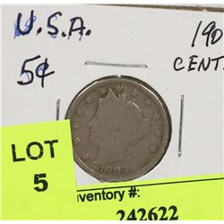 1903 USA 5 CENT COIN