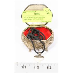 .925 SILVER ENCASED SHARKS TOOTH IN A VINTAGE BOX