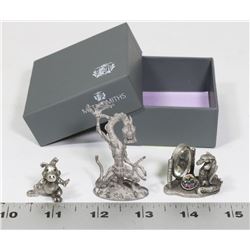 3 VINTAGE MINIATURE DRAGON PEWTER FIGURINES
