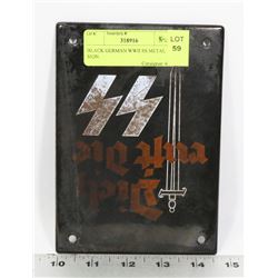BLACK GERMAN WWII SS METAL SIGN.