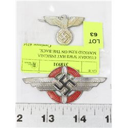 GERMAN WWII HAT INSIGNIA MARKED RZM ON THE BACK.