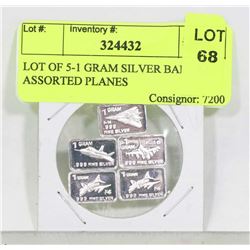 LOT OF 5-1 GRAM SILVER BARS ALL ASSORTED PLANES