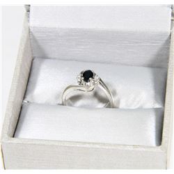 10K WHITE GOLD DIAMOND & BLUE SAPPHIRE RING W/COA