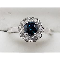 10K WHITE GOLD BLUE & WHITE DIAMOND HALO RING