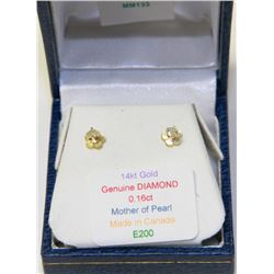 14K YELLOW GOLD DIAMOND MOTHER OF PEARL EARRINGS