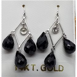 14K WHITE GOLD BLACK ONYX WHITE SAPPHIRE EARRINGS