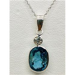 10K WHITE GOLD BLUE ZIRCON & DIAMOND 10K NECKLACE