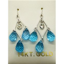 14K WHITE GOLD BLUE TOPAZ WHITE SAPPHIRE EARRINGS