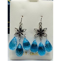 14K WHITE GOLD BLUE TOPAZ EARRINGS