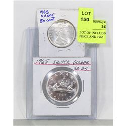 LOT OF INCLUDING 1965 50 CENT PIECE AND 1965