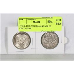 1952 & 1967 CANADIAN SILVER 50 CENT COINS